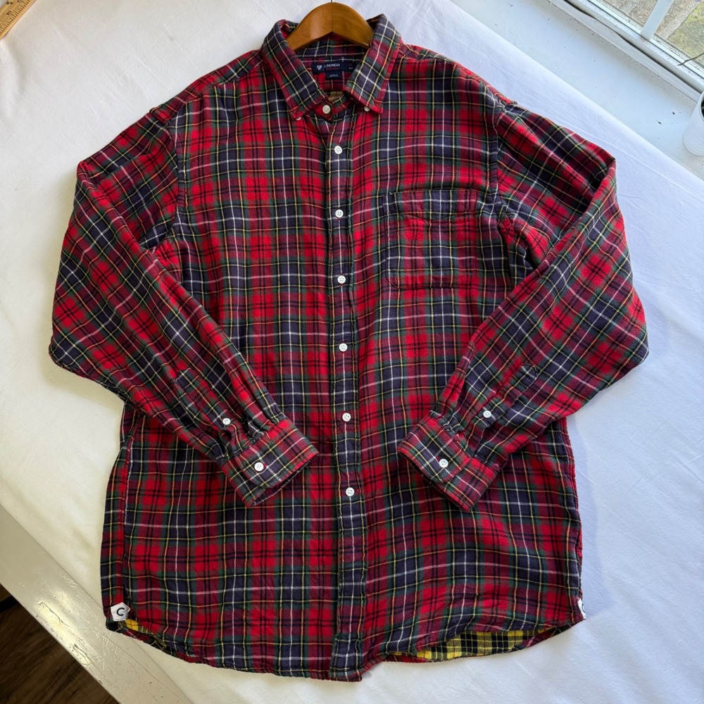 Cremieux Collection Mens XL Red Tartan Plaid Double Faced Cotton Button Down